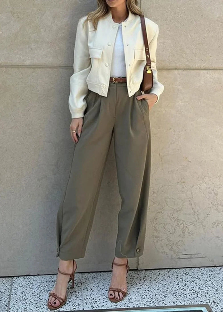 Women's olive green high waist suit pants