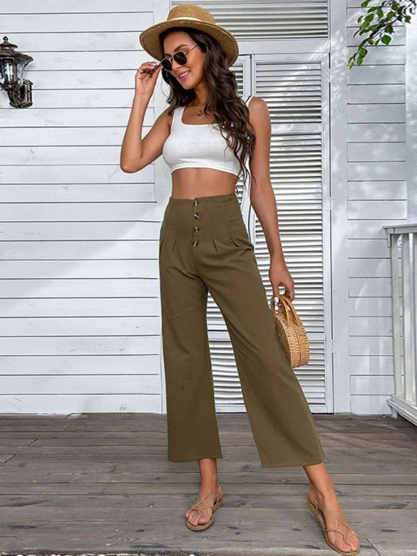 Brown high-waist micro-flared pants