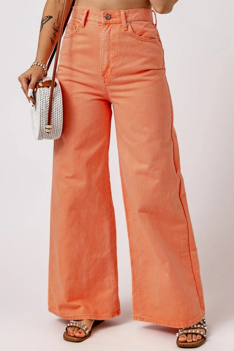 Sherbet colored high waist wide leg jeans