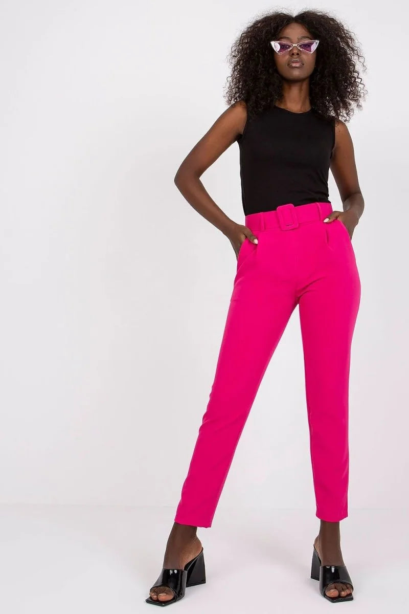 Pink high-waisted trousers with belt