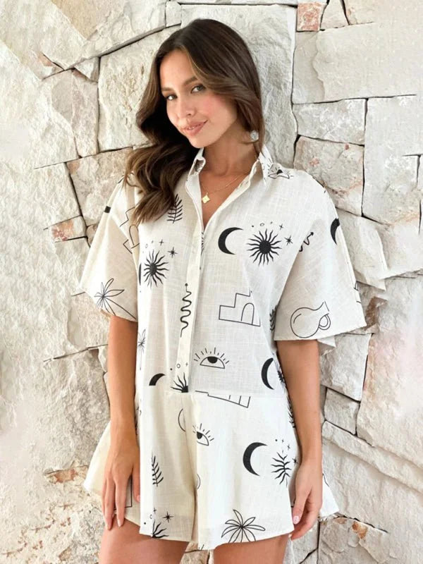 Cracker khaki printed wide-leg short jumpsuit