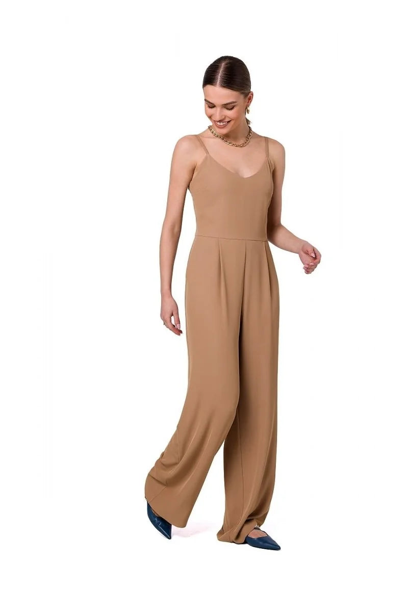 Beige elegant jumpsuit with adjustable straps