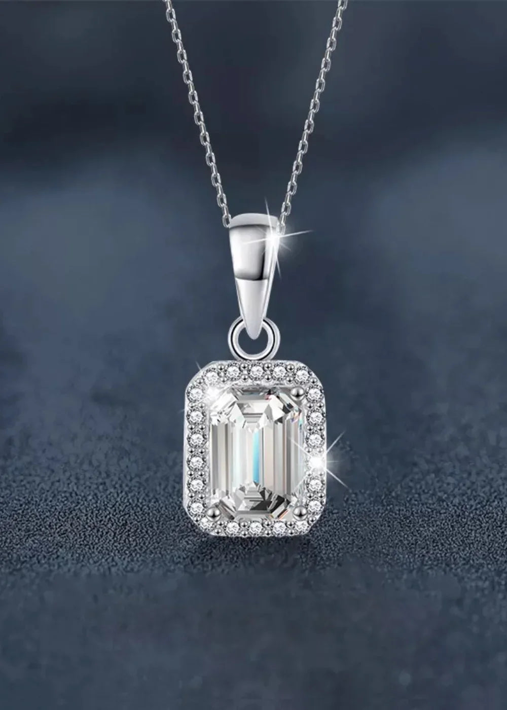 Silver 1 carat moissanite pendant necklace on an adjustable chain
