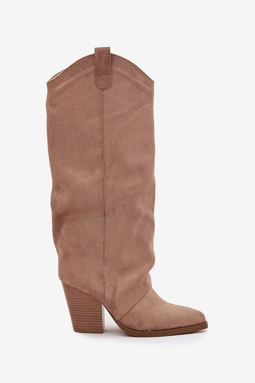 Beige eco-suede women's cowboy style boots
