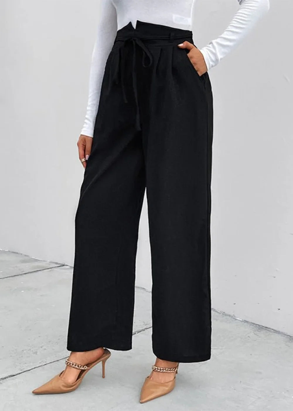 Black women's loose wide leg long pants