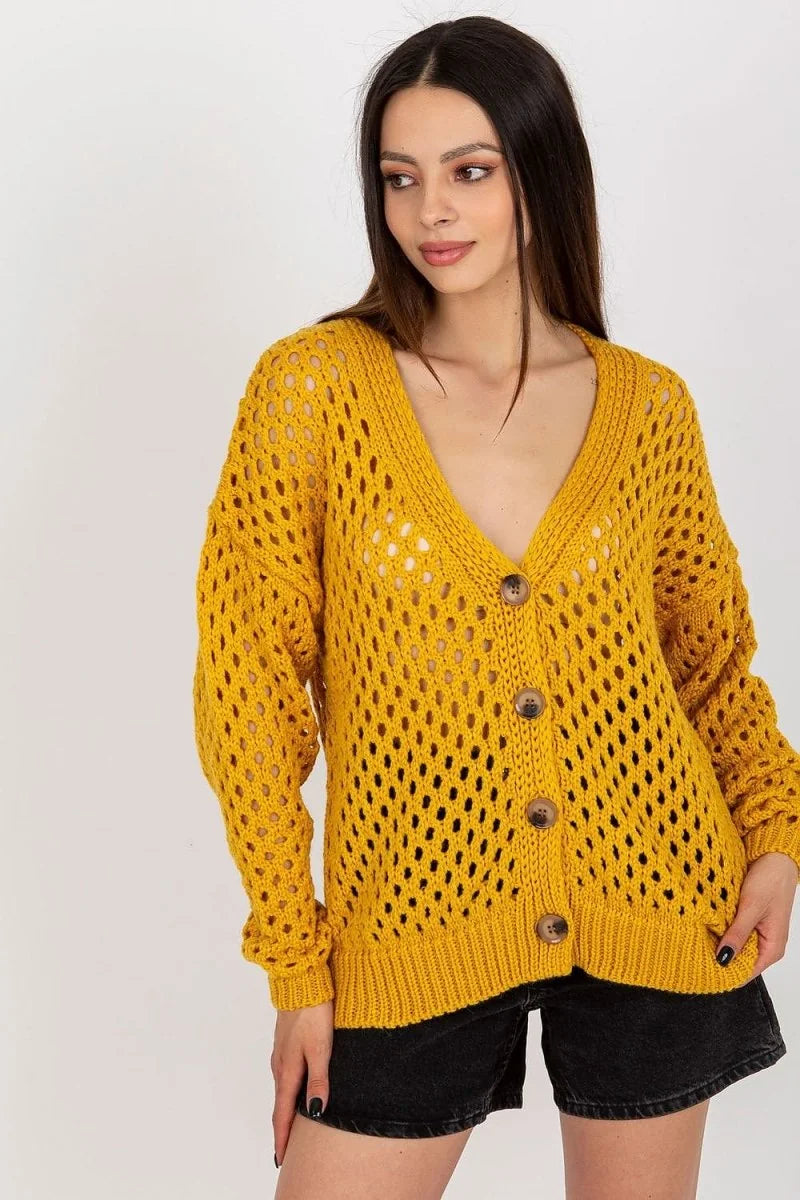 Yellow openwork long-sleeved sweater