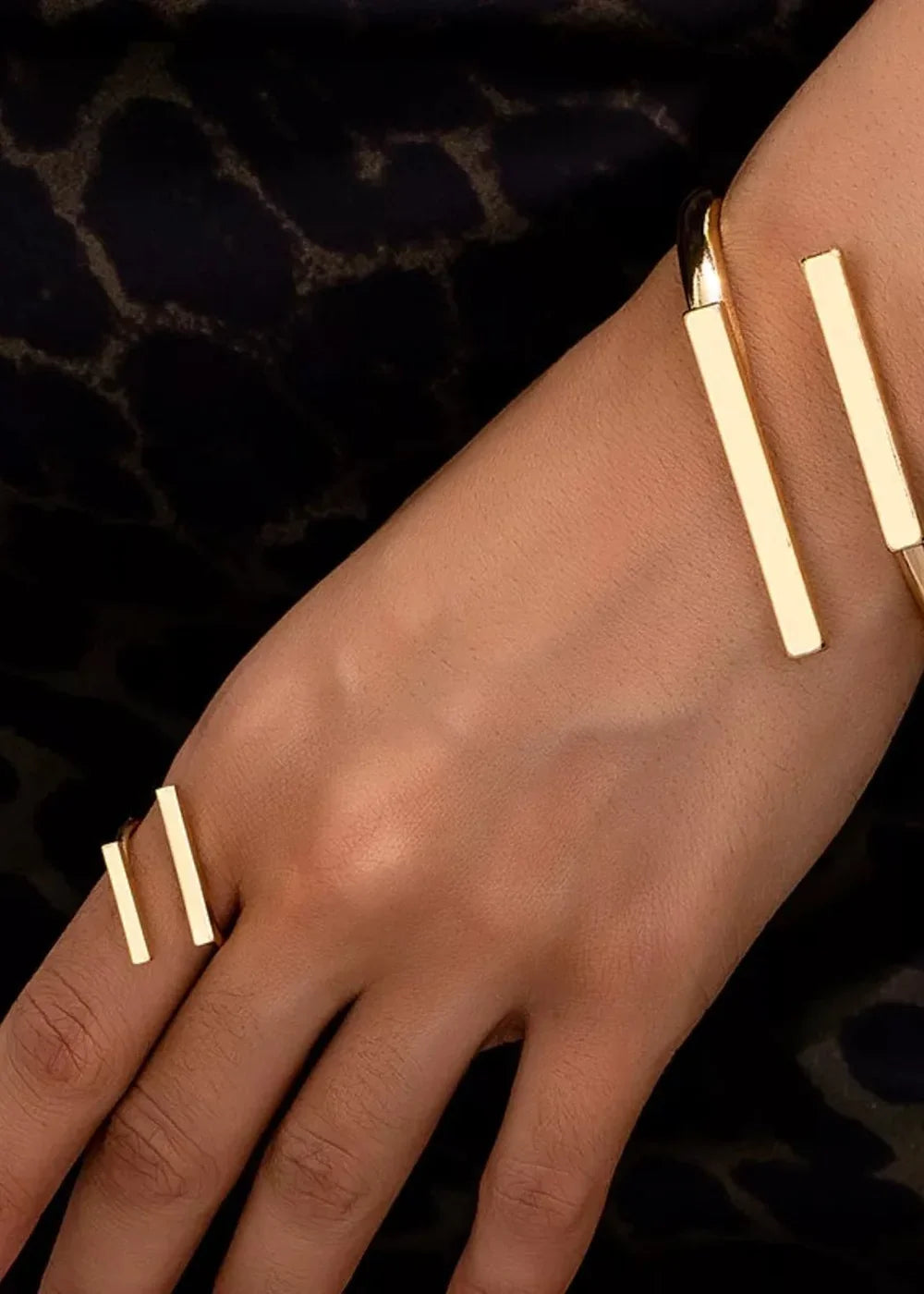 18K gold-plated bar bracelet and ring set