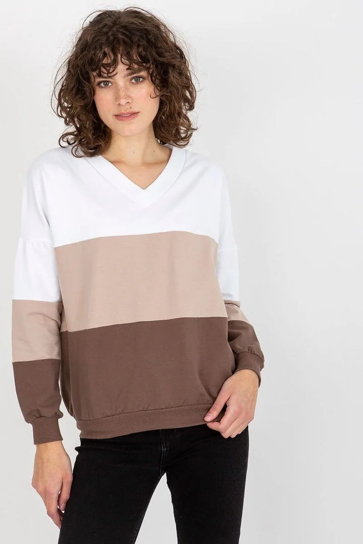 Brown colorblock sweatshirt with heart neckline