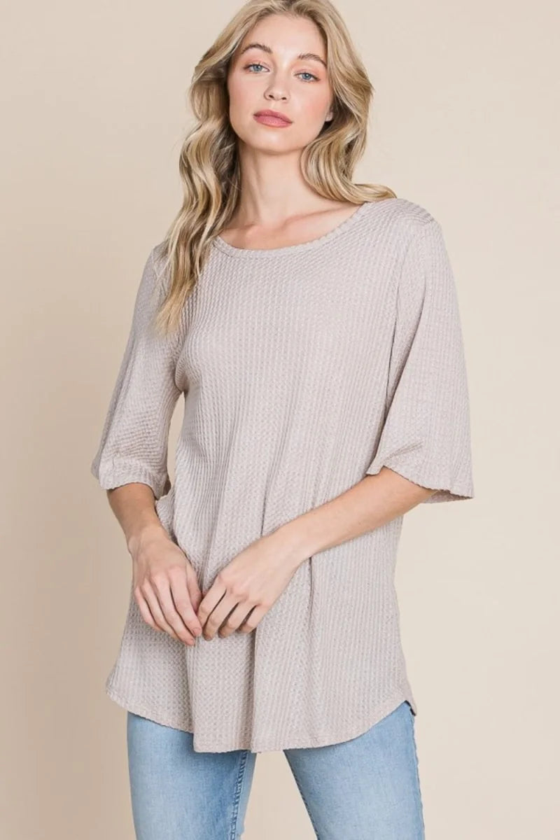 Waffle Knit T-Shirt - Sand
