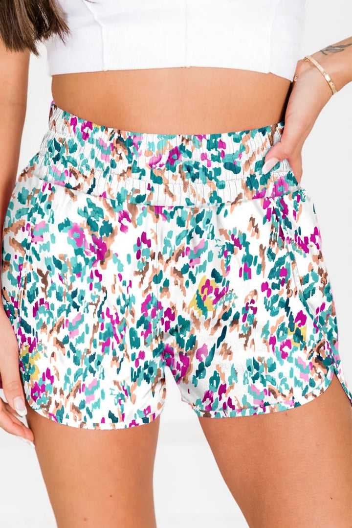 White printed high waist shorts with pockets