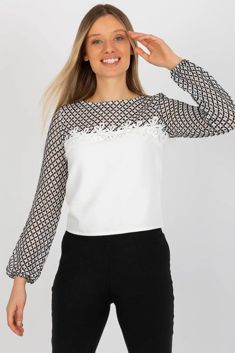 Beige formal blouse with lace sleeves