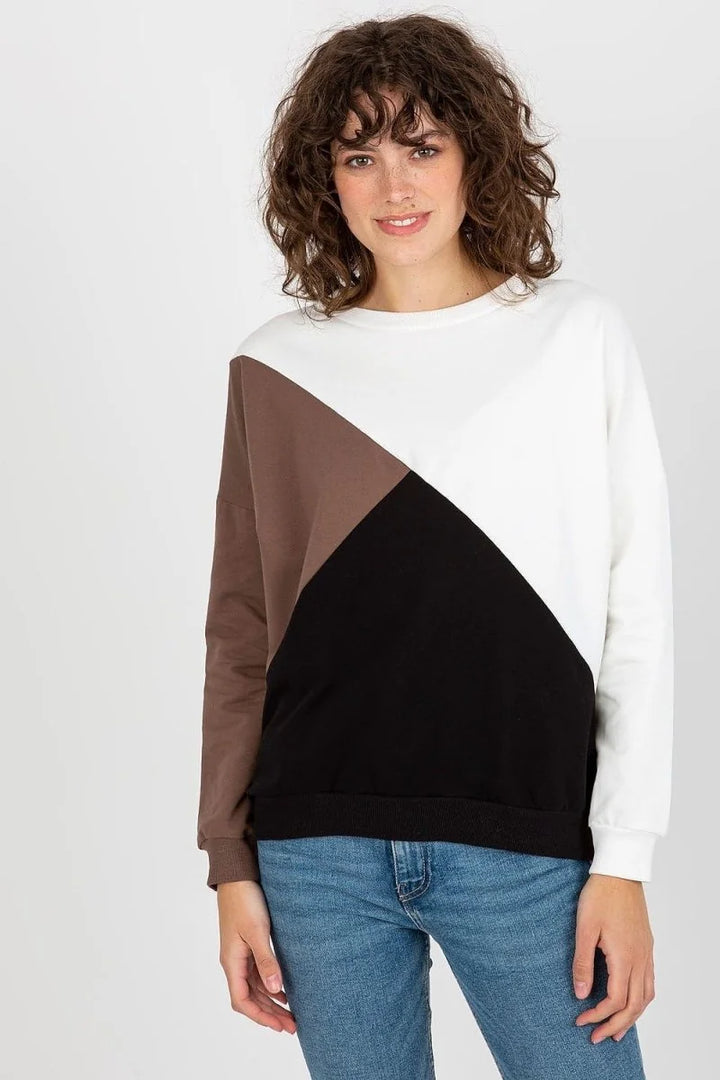 Black three-color sweatshirt with round neckline