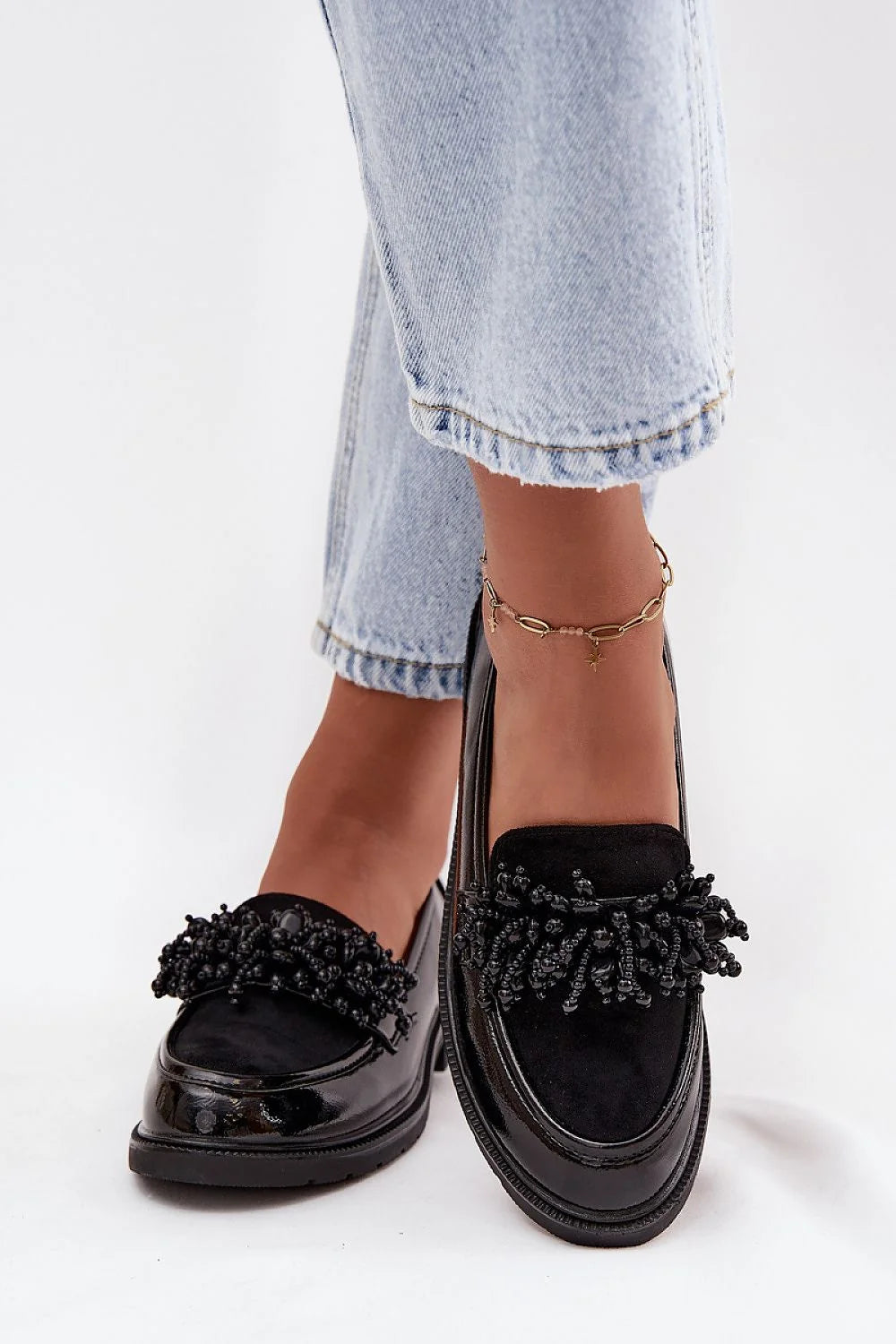 Black Suede Leather Loafers with Ornament