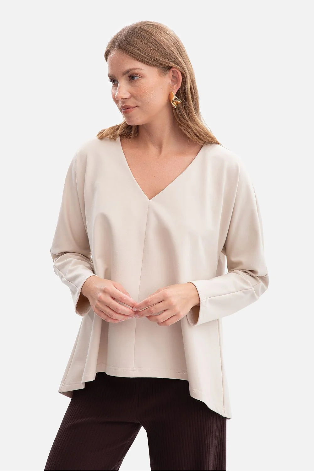 Soft Jersey V-Neck Blouse with Oversized Fit