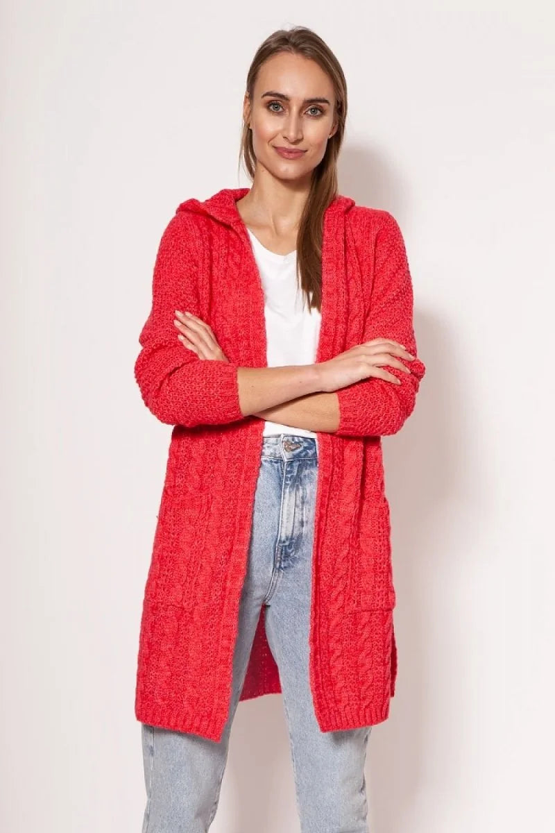 Red ribbed sweater coat