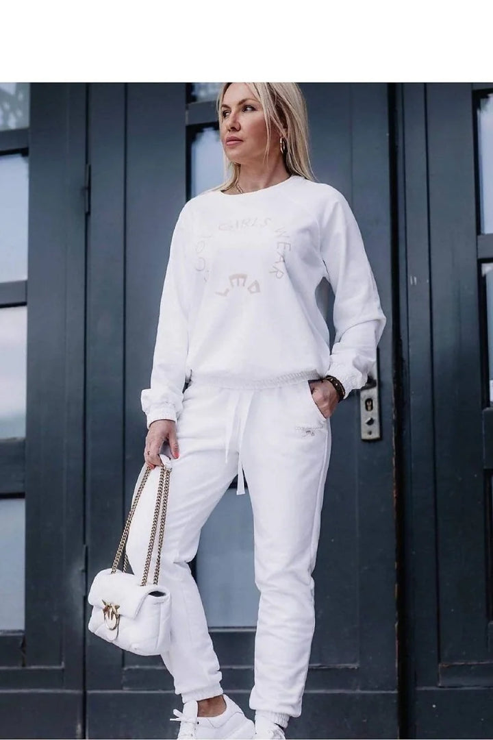 White round neck sweatshirt with welt details