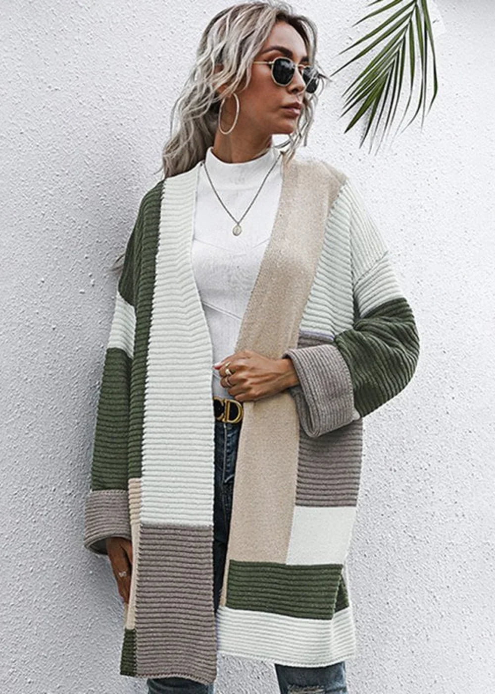 Lazy style thickened autumn and winter long knitted cardigan sweater coat women