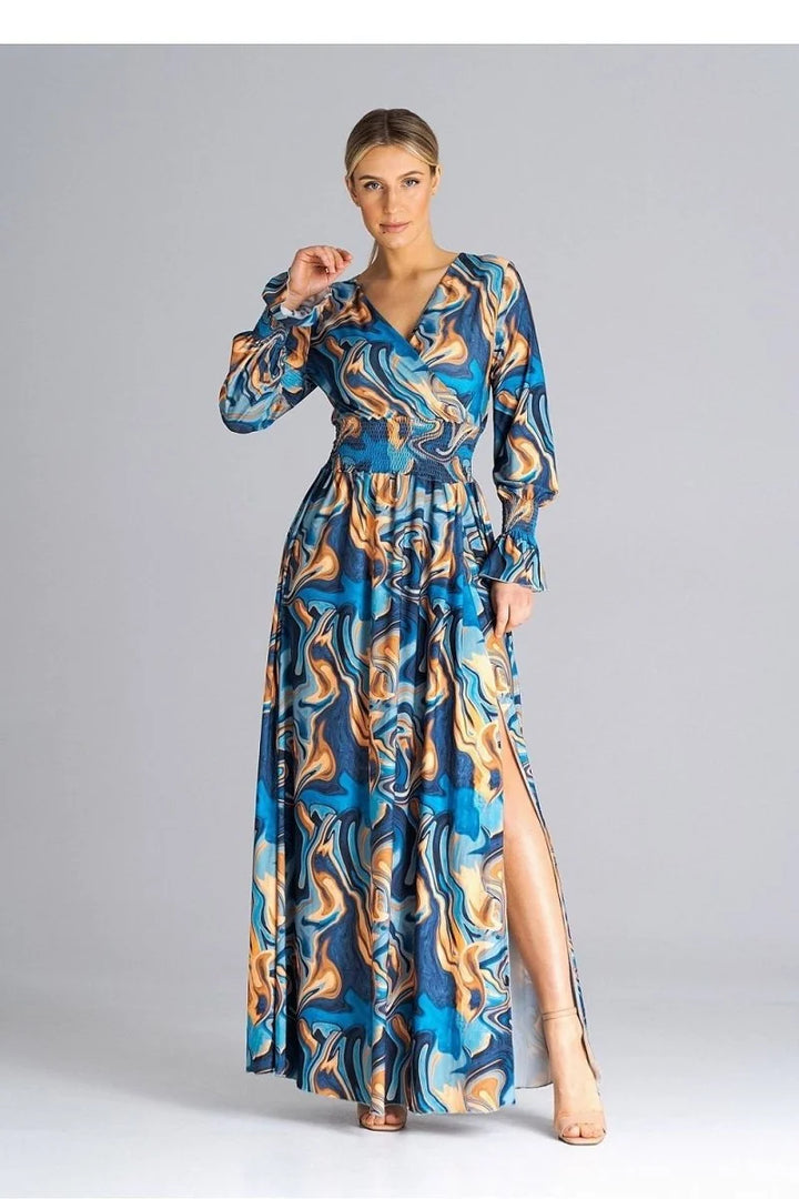 Multicolor maxi dress with buffet sleeves