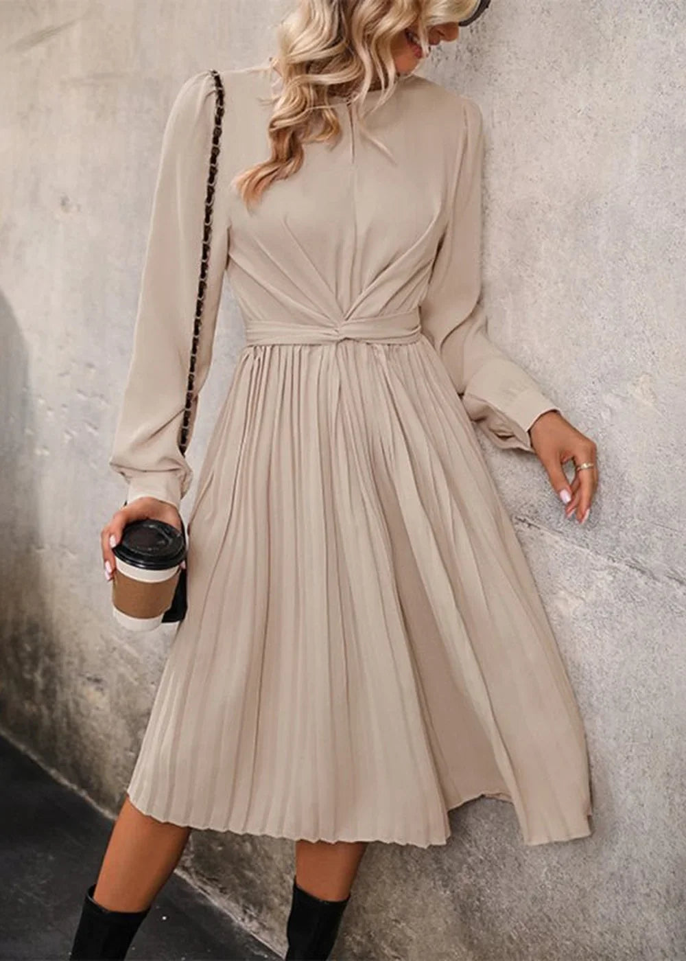 Cracker khaki women's long sleeve pleated waist dress