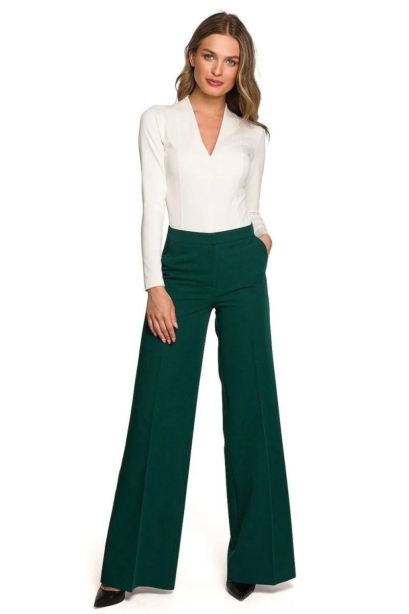 Green wide leg cropped trousers