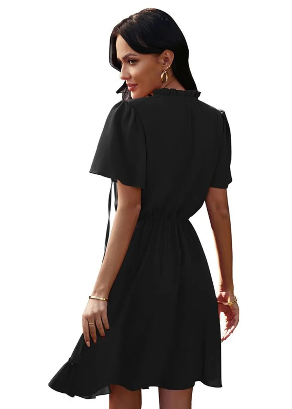 Black high neck ruffle dress