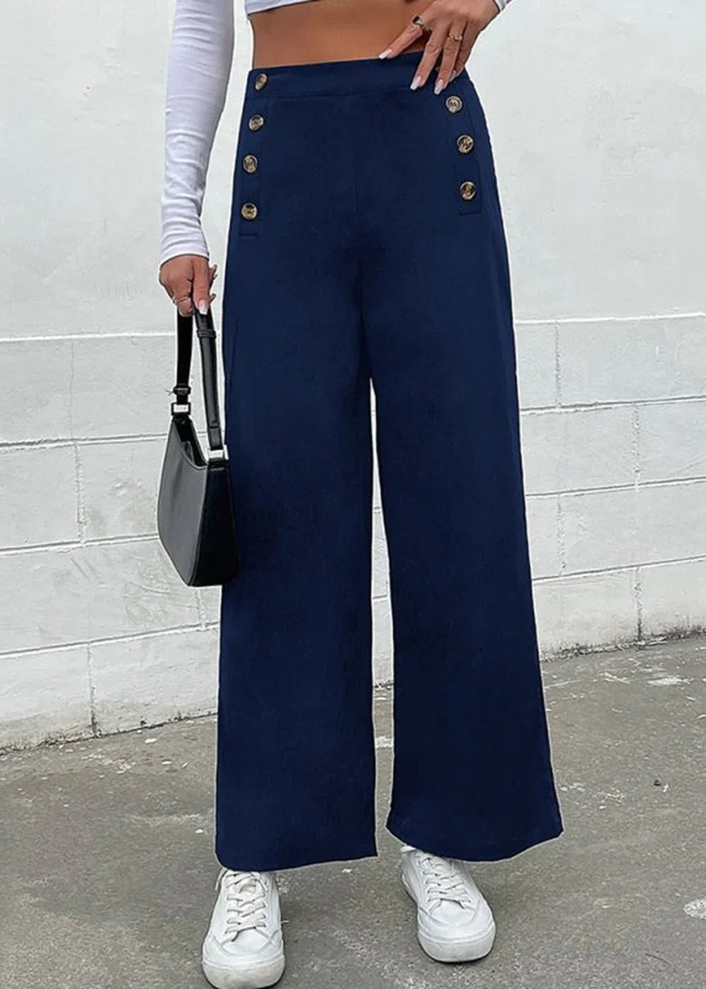 Purplish blue navy slim casual pants