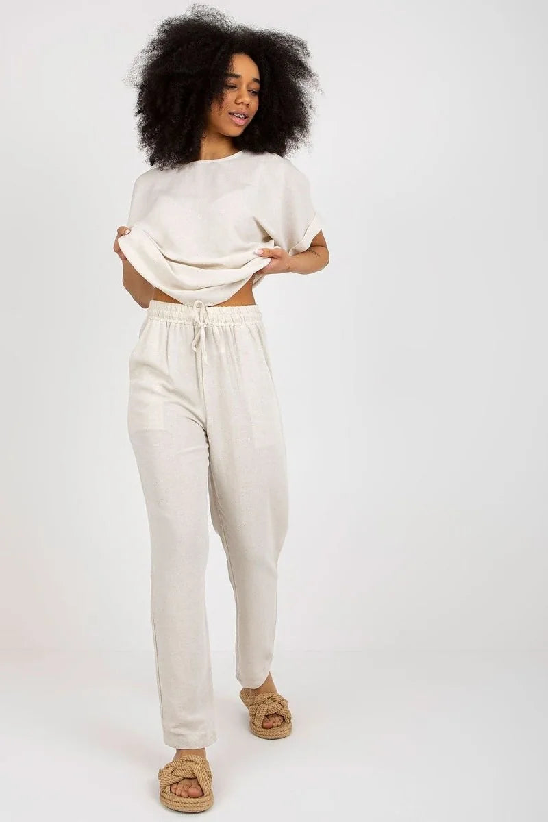 Beige summer set with blouse and pants