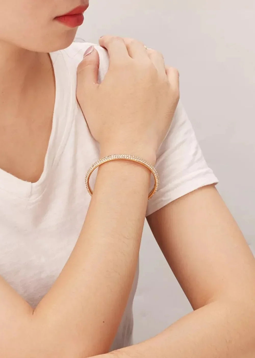 18K gold-plated copper open bracelet with zircon