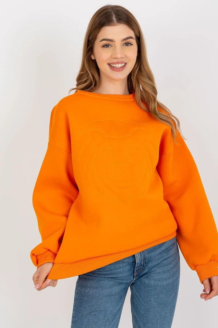 Orange embroidered sweatshirt with round neckline