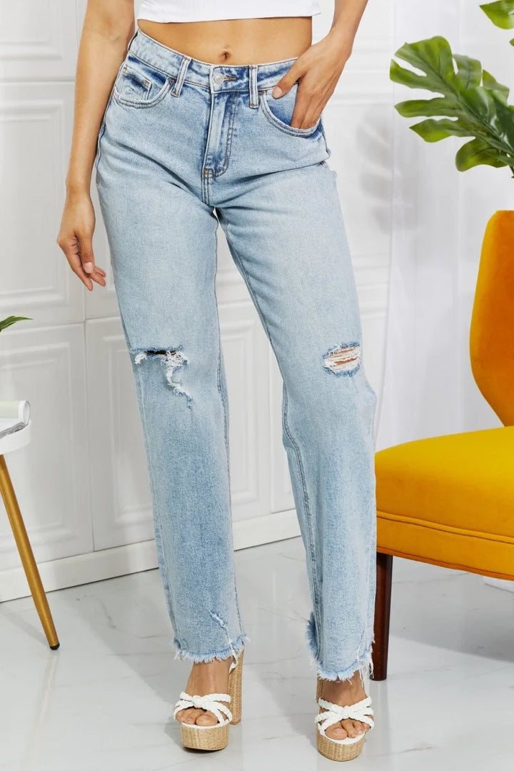Light wash distressed denim 90's dad jeans