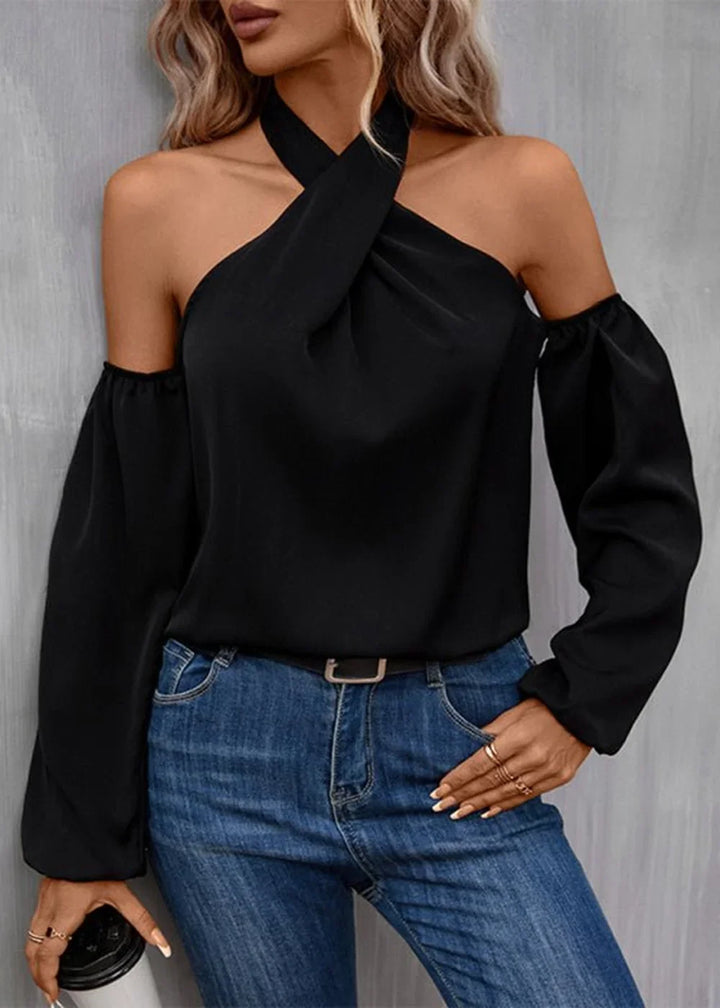 Black strapless long sleeve top