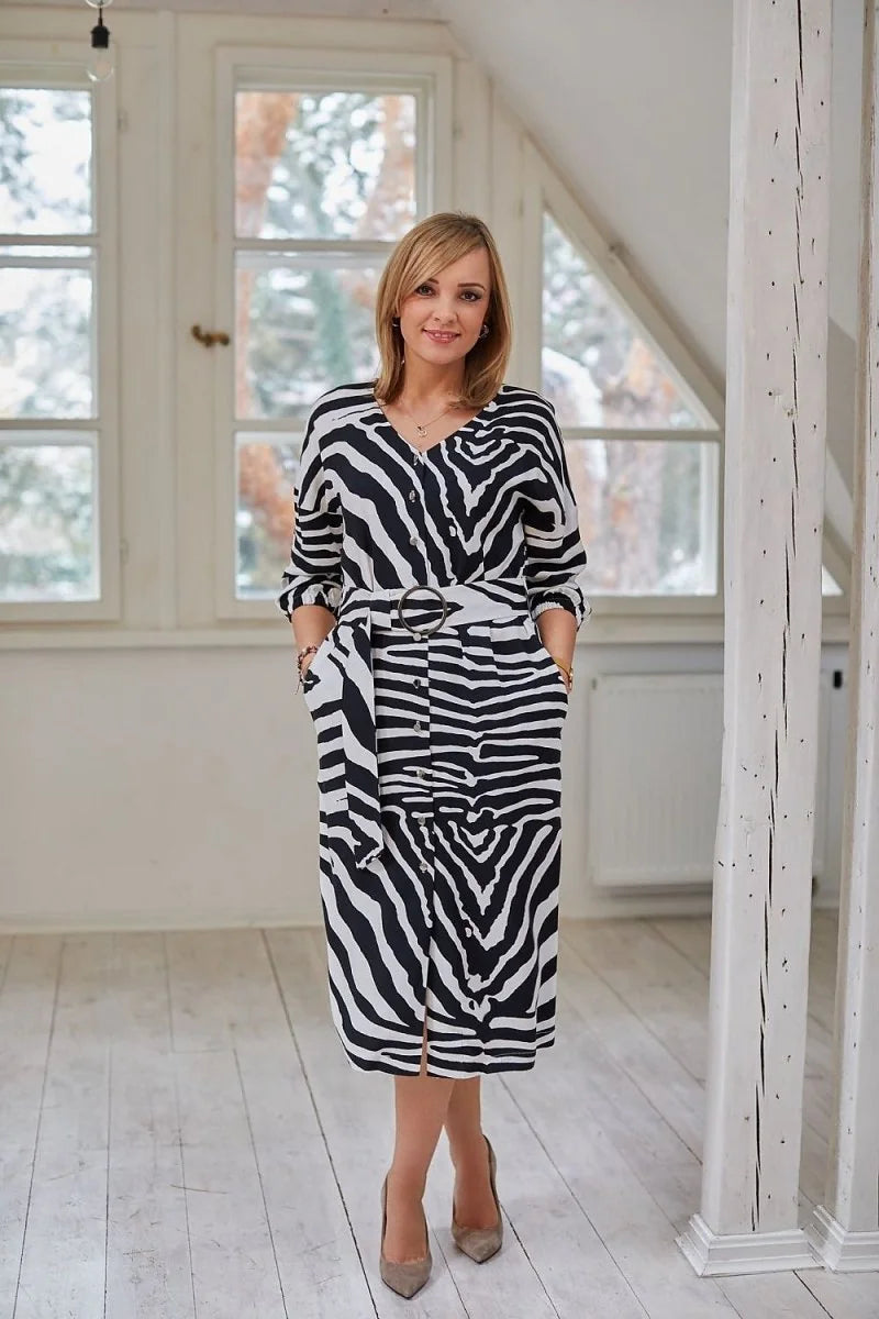 Black midi dress with belt