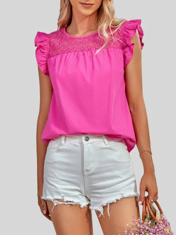 Rose colored lace ruffle sleeve top