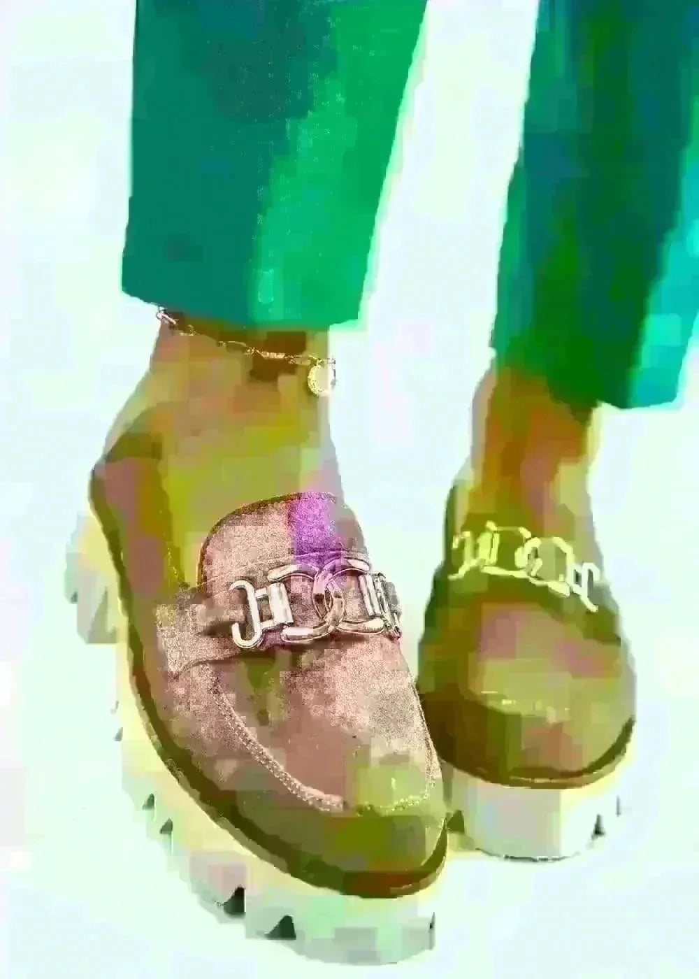 Beige leather slip-on low shoes