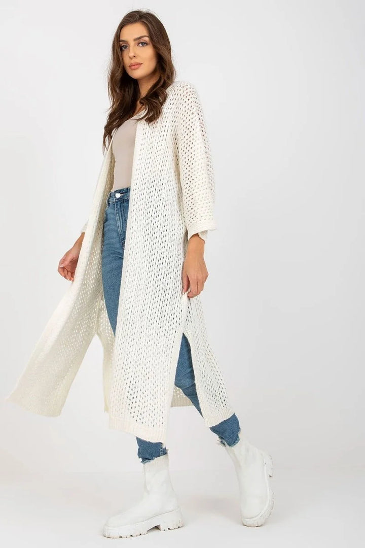 Beige openwork long sleeve cardigan