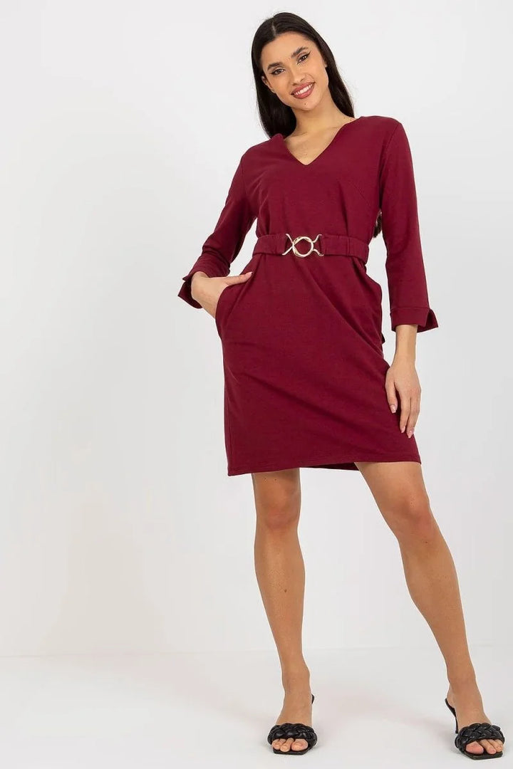 Red cotton blend dress with heart neckline