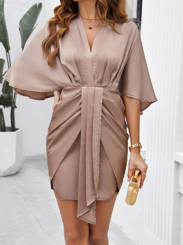 Brown solid color waist dress