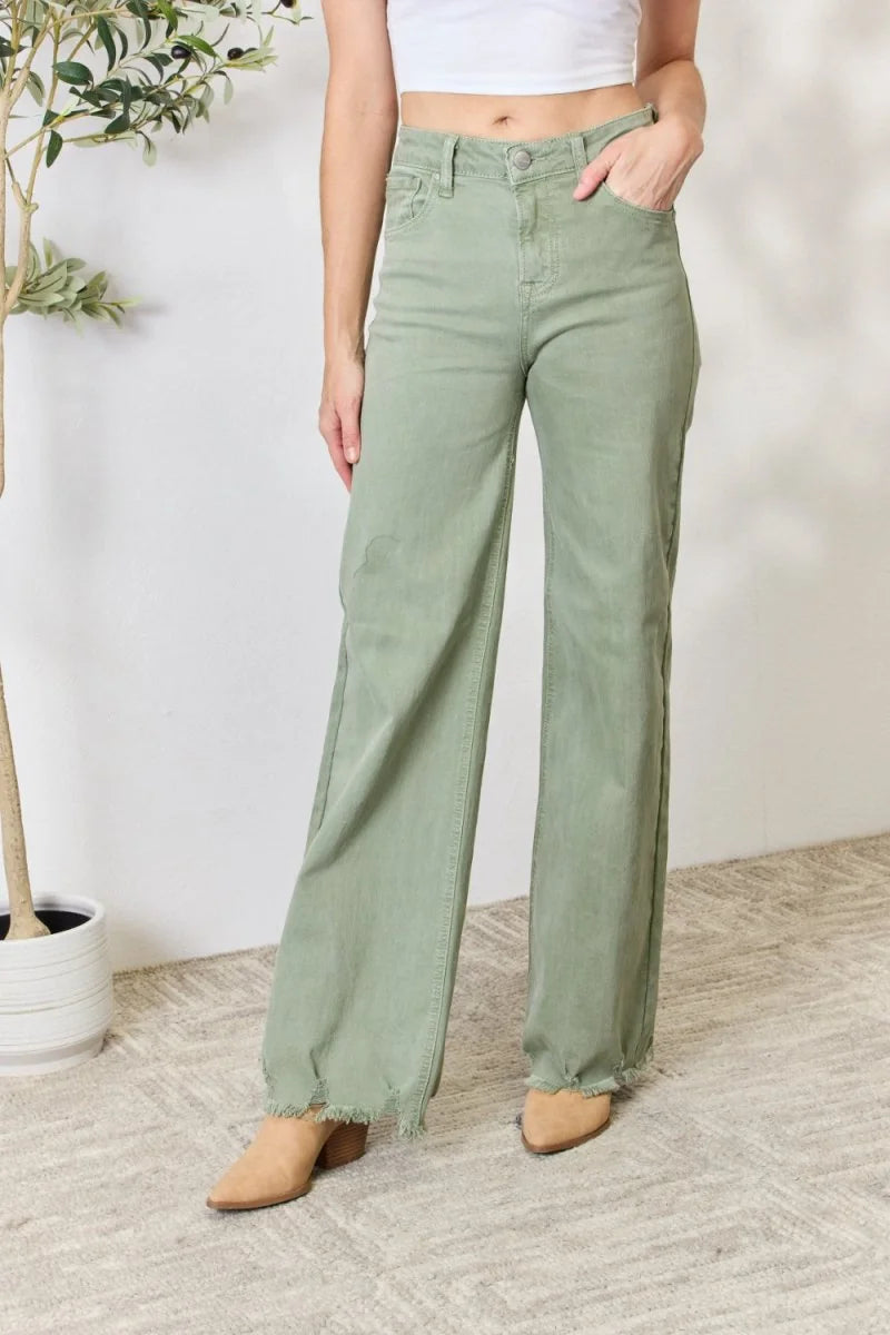 Sage RISEN wide-leg jeans with raw hem