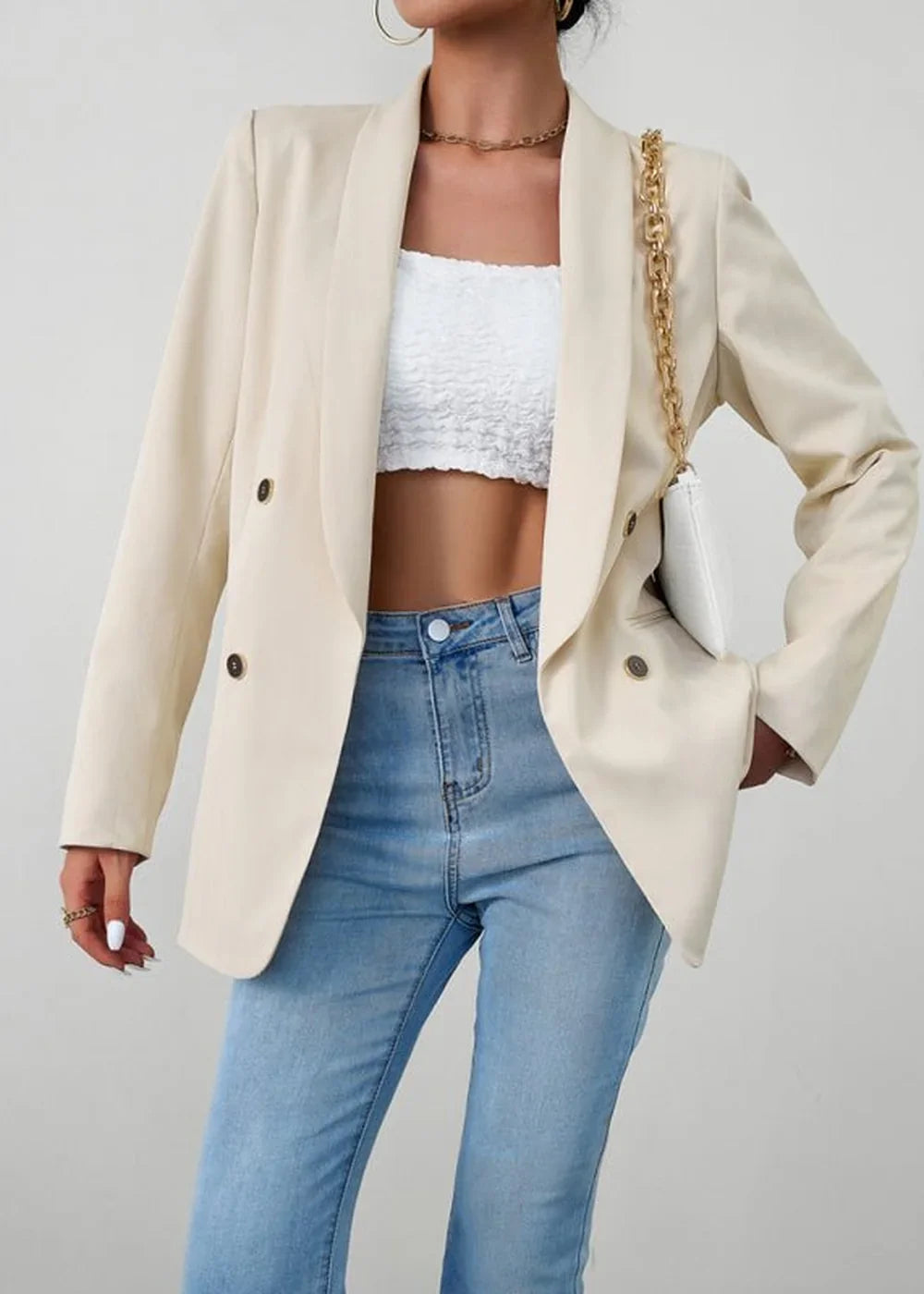 Cracker khaki double-breasted suit jacket