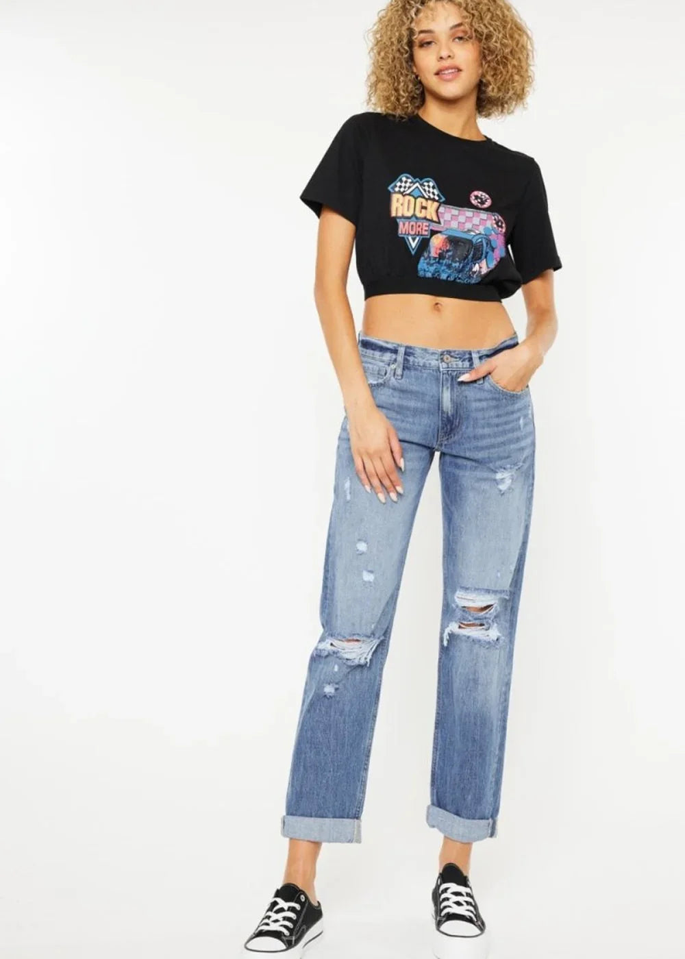 Light wash mid rise distressed straight jeans