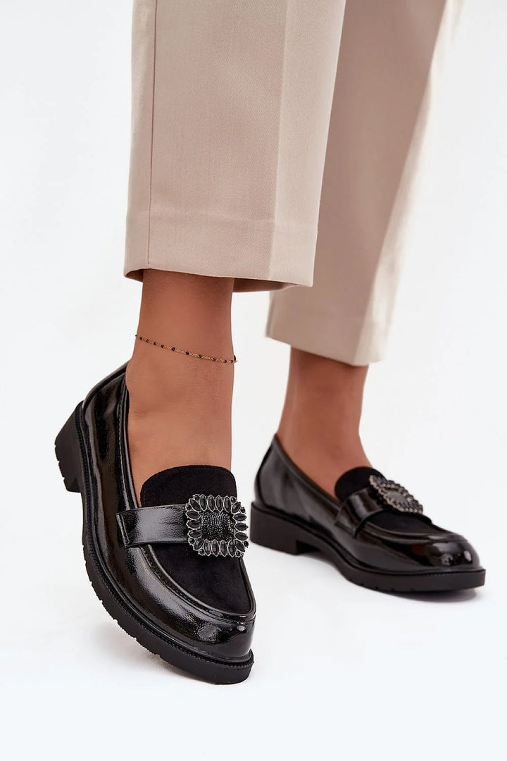 Women's Black Leather Moccasins with Buckle