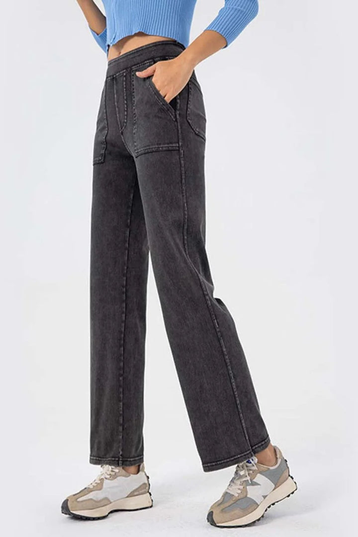 Gray women's long jeans with pockets