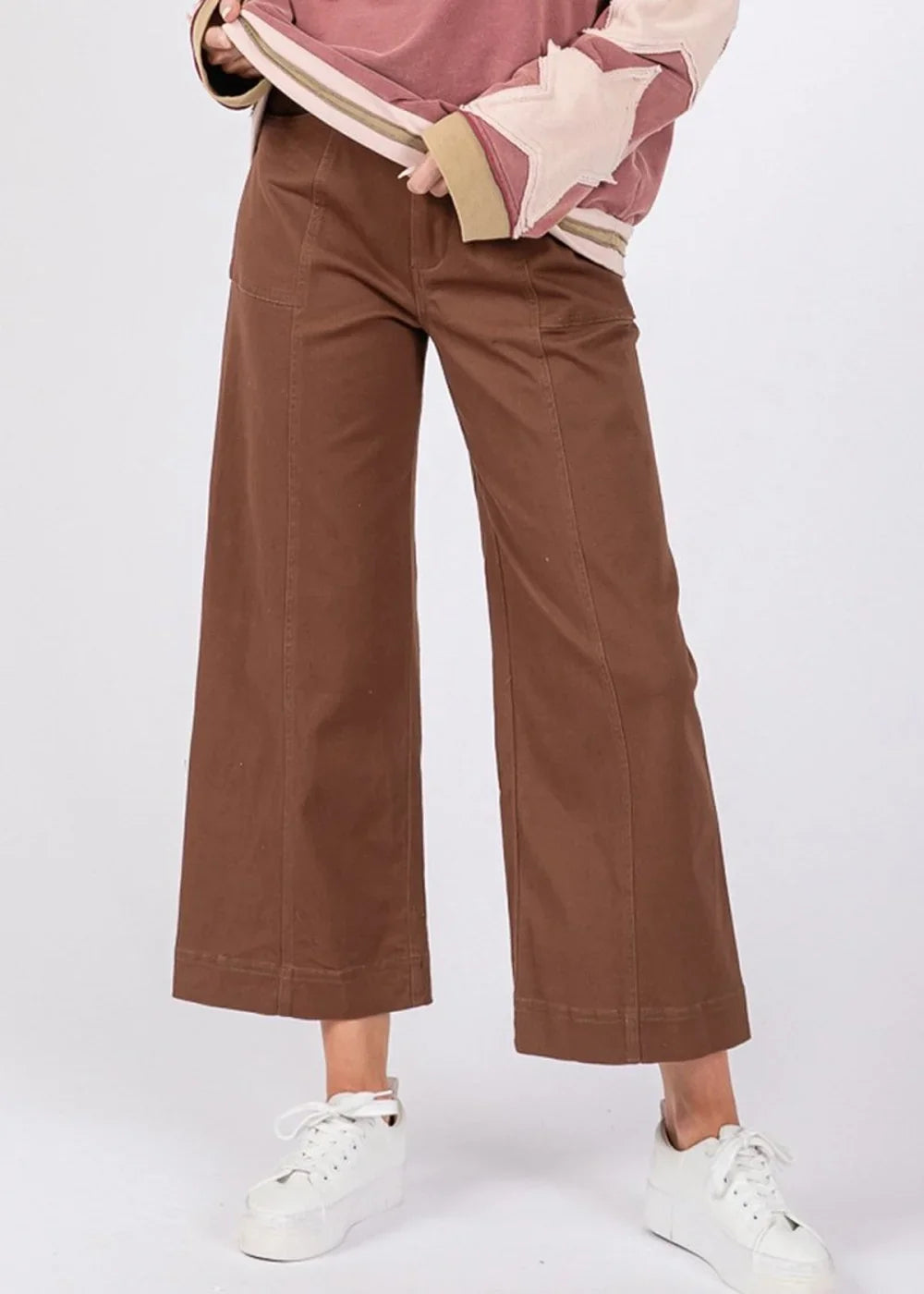 Mocha wide leg cropped pants with pockets