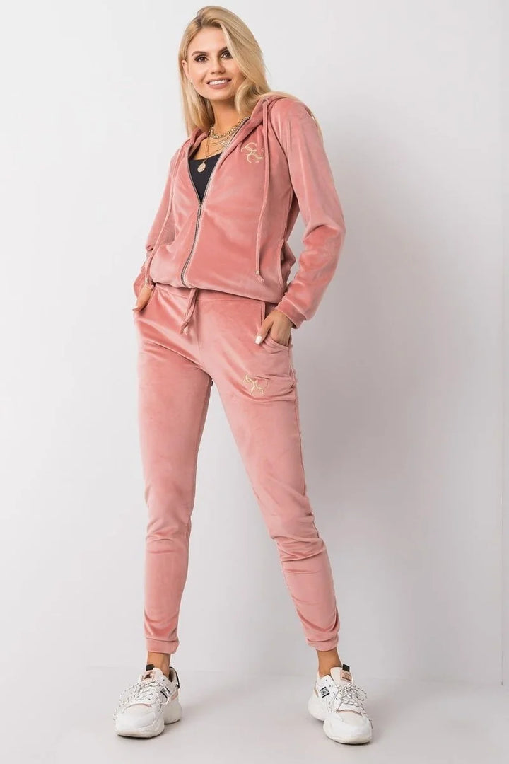 Pink velour sweatshirt and pants set