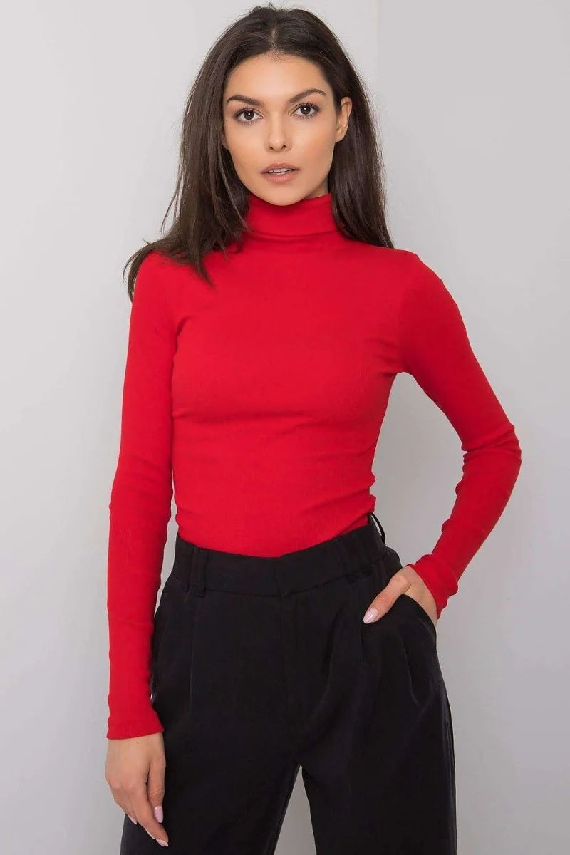 Red turtleneck top