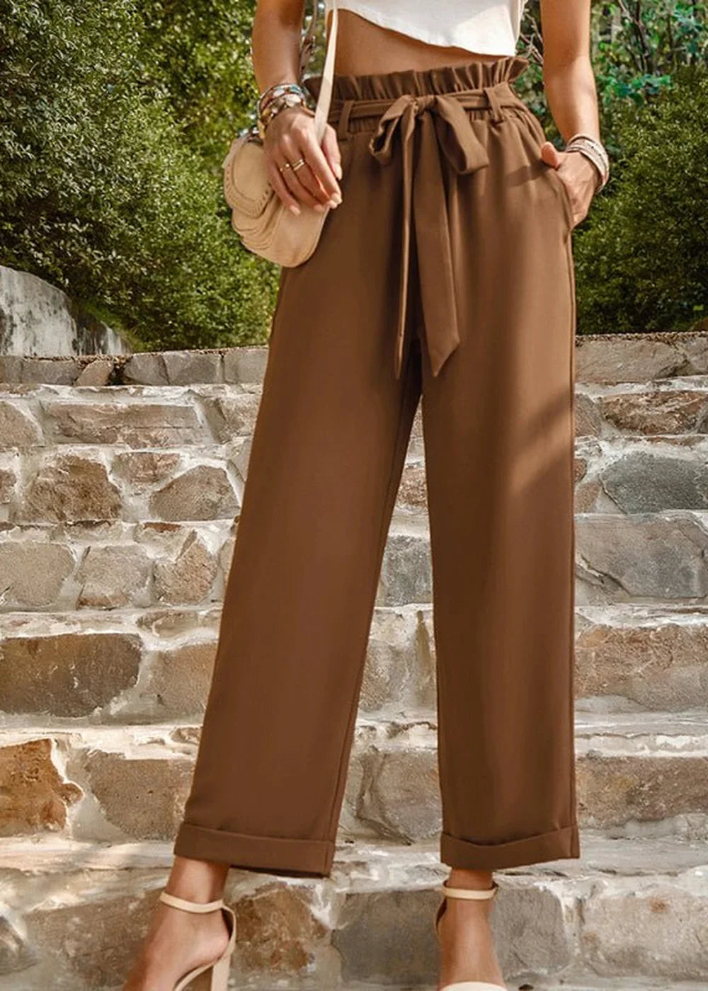 Brown woven commuter trousers