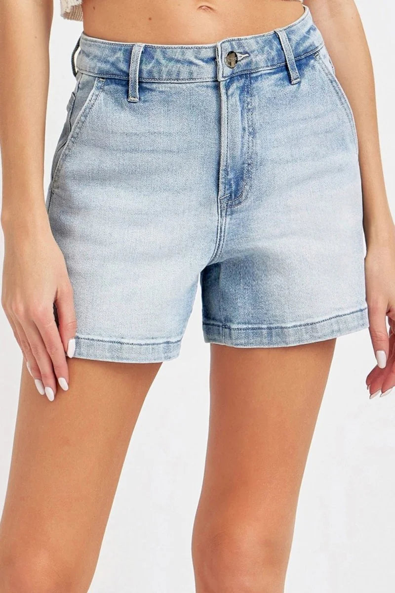 Light wash high rise denim shorts