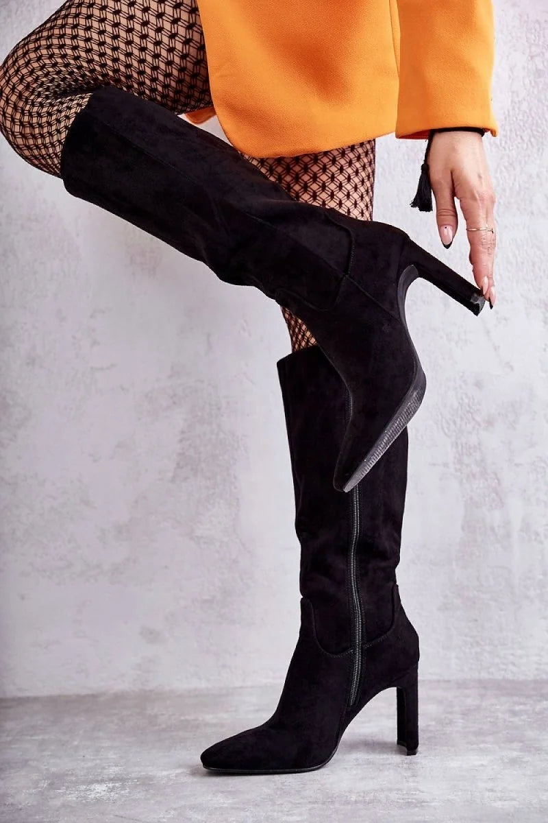 Knee-High Heel Boots with Side Zipper