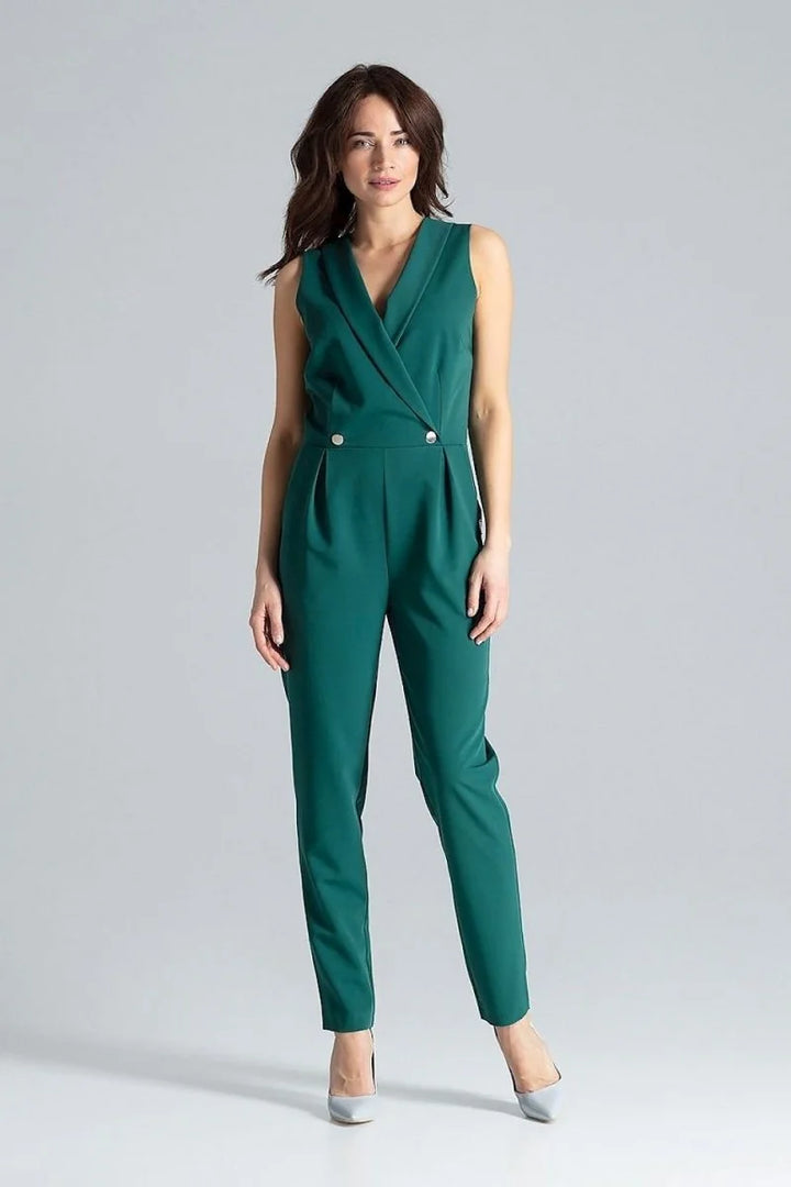 Green sleeveless jumpsuit with lapels