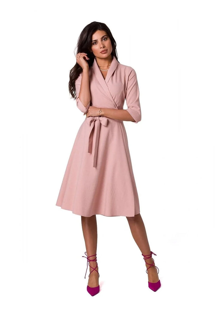 Pink envelope dress with shawl collar